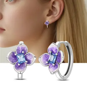 925 Sterling Silver Romantic Hydrangea Hoop Earrings For Women Jewellry