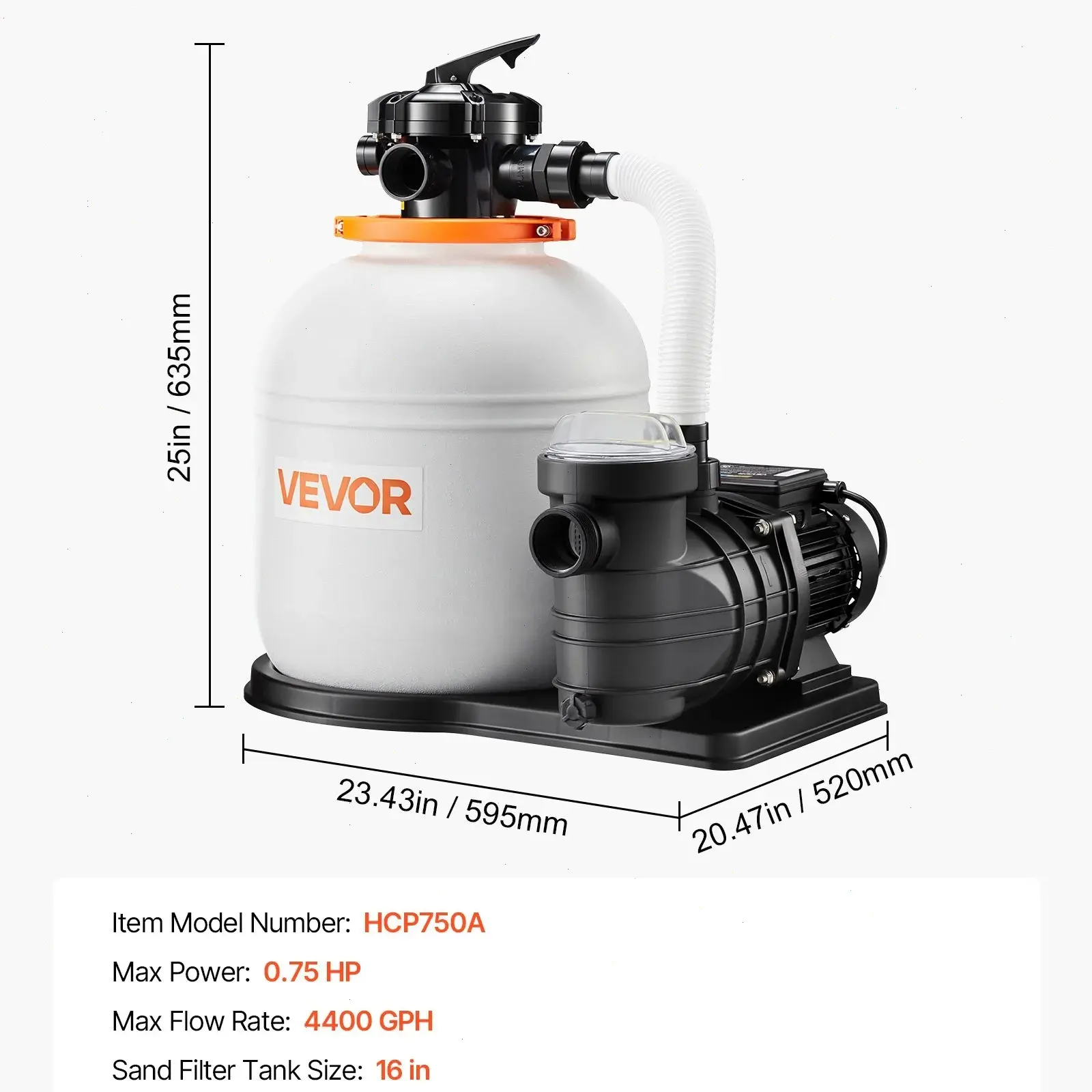 16 inch - 4400 GPH, 0.75 HP