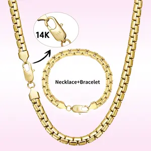 14K Gold-Plated Cuban Necklace & Bracelet Set Vintage Feel Stainless Steel Anti-Rust Technology christmas Gift for Women Men 18/20/24 inches