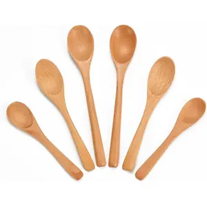 6 Piece Small Wooden Spoons Set - Premium Beech Wood Spoons in 3 Sizes (4.9", 5.9", 7.1") for Honey, Tea, Coffee, Multi-Purpose Mini Teaspoons Utensils for Ice Cream and Soup