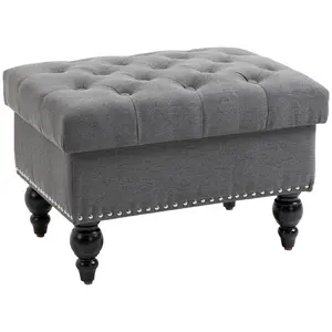 HOMCOM Ottoman with Storage for Living Room, 25" Storage Ottoman with Removable Lid, Button-Tufted Fabric Bench for Footrest and Seat with Wood Legs, Gray, Cushion Stool, Foot Rest Stools