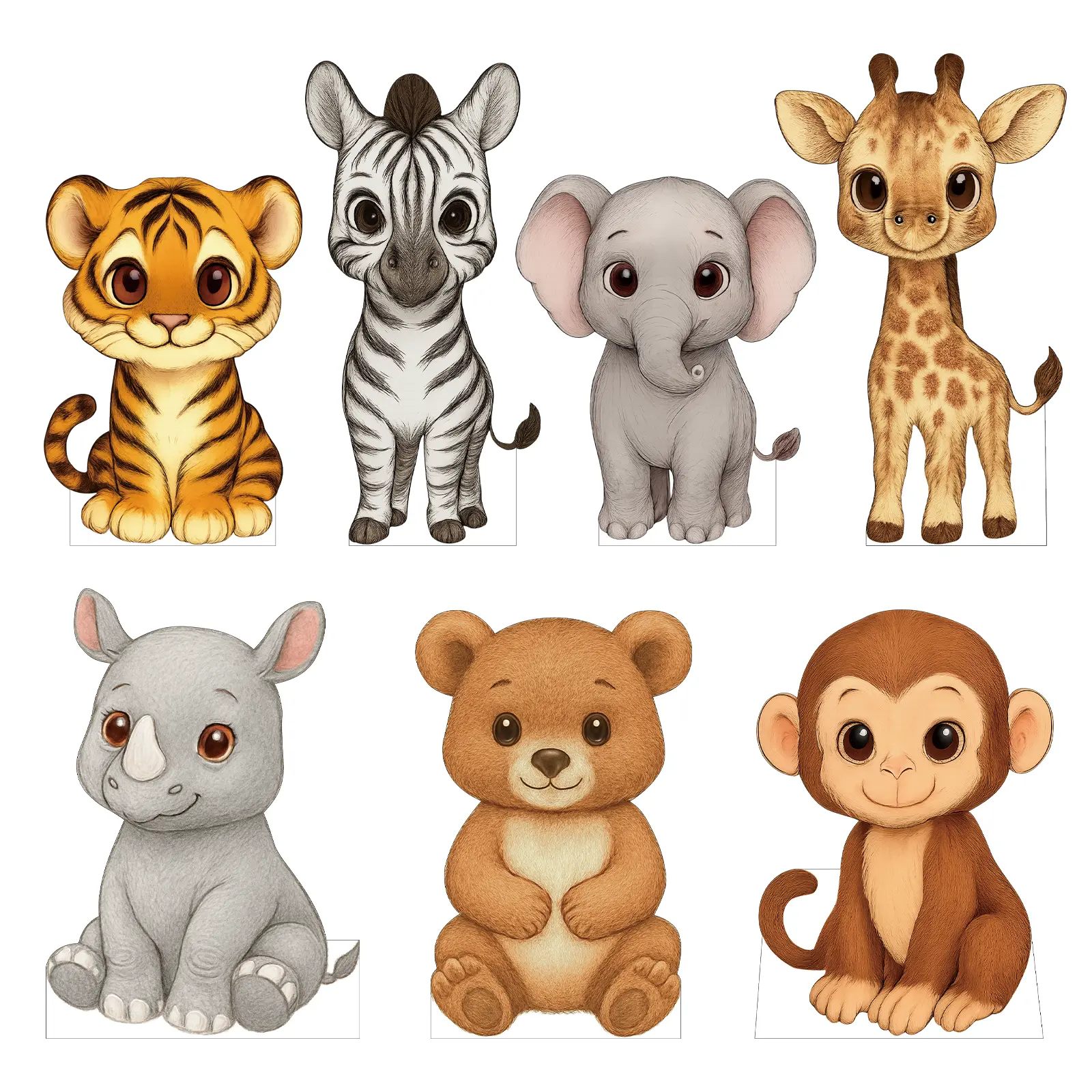 1PC Cartoon Animal Life-Size Cardboard Cutout, Safari Jungle Theme Standup - Baby Shower & Kids Party Decor, Photo Prop (1 Pc Pack)