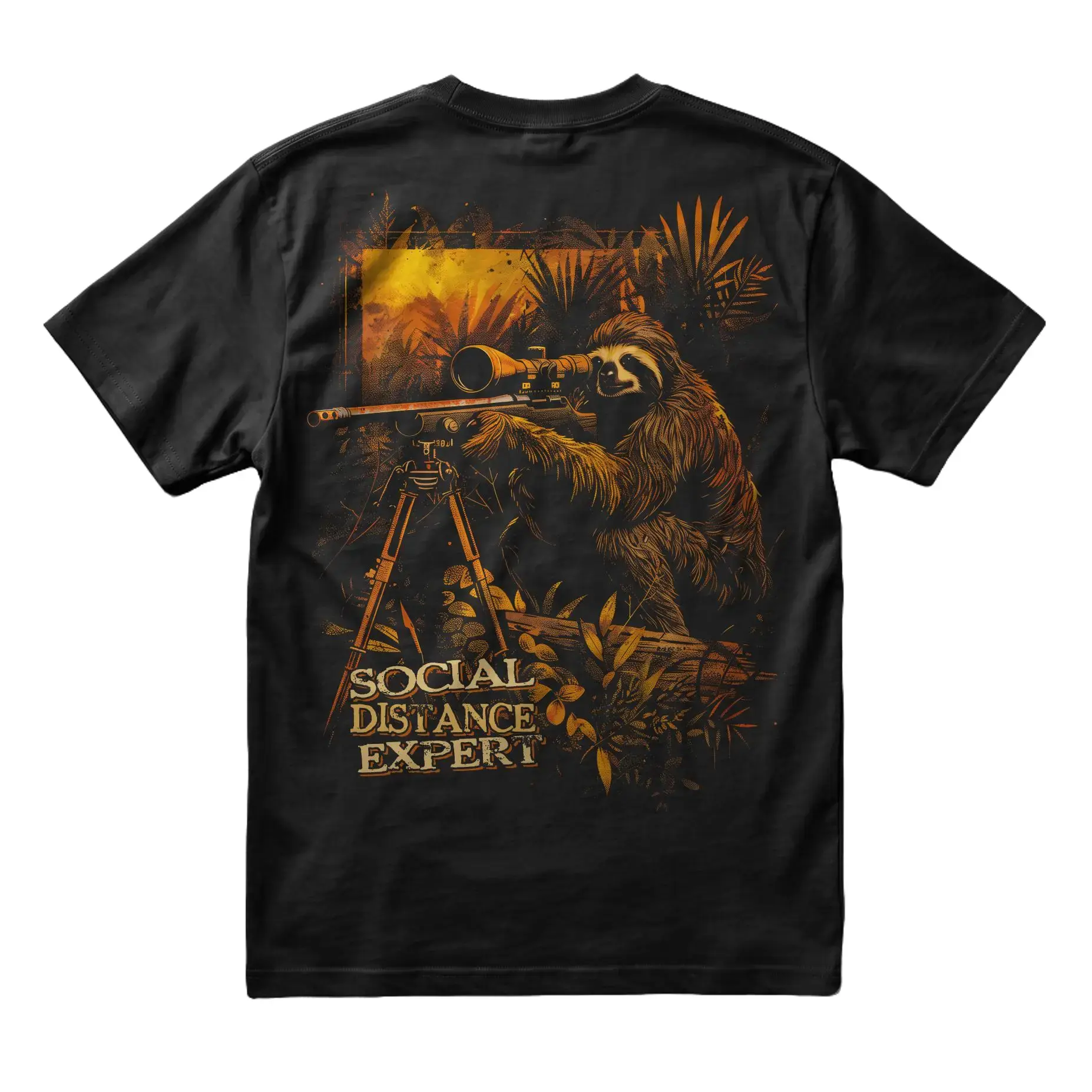 Social Distance Expert Tactical T-Shirt, Sloth Long Range Rifle Graphic Tee, Funny Precision Shooter Shirt for Range Fans, Veterans, Hunters, Outdoor Guys and Sarcastic Introvert Gift
