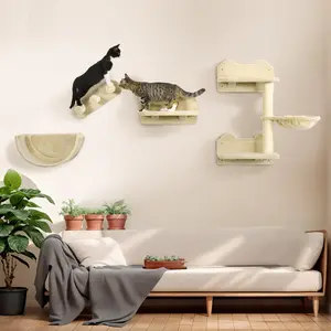 PawHut Cat Wall Shelves, Cat Wall Furniture with Hammock, Scratching Post, Cat Wall Climber for Indoor Cats Kittens, Jumping Platforms for Activity Indoor Cat