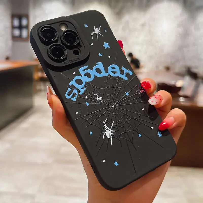 Preppy Street Dark Spider Web TPU Shockproof Cellphone Case, Soft Full Coverage Anti-Drop Casing for iPhone 1-17, Pro, Max, Plus, X, XS, XR, Mini, Handheld Devices, Accessories for Women, Creative Couple Gift