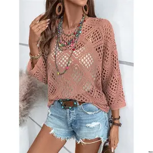 BreezayawaMensolidV - Neckbatwingsleevehollowloosualsweater