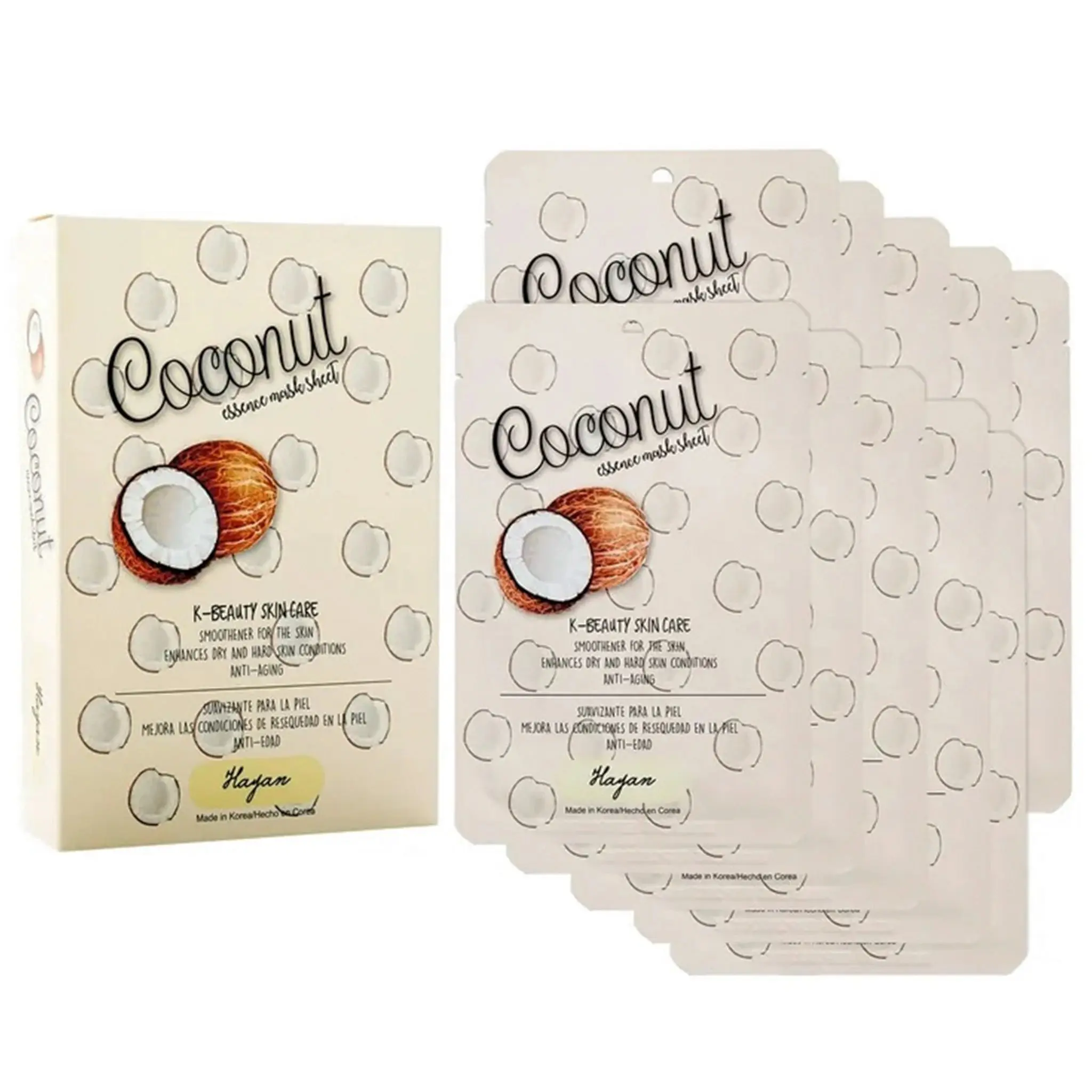 Mascarilla Facial de Coco Hayan Cosmetics - Venta al por Mayor 10 Unidades (HAMACOCO)