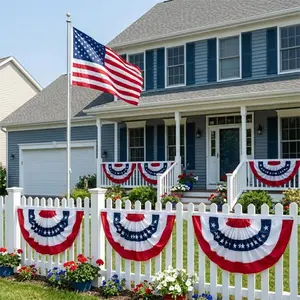 AZCOVER American Flags Bunting 2x4 FT, Embroidered USA Flags Pleated Fan Flag, 4th of July Decorations Outdoor, Red White and Blue Bunting, Patriotic Bunting