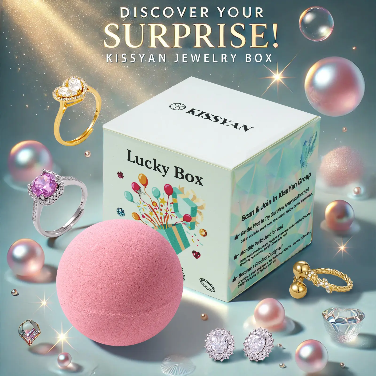 KISSYAN Jewelry Mystery Box – Random Surprise Set with Necklaces, Earrings, Bracelets, Charms & Adjustable Rings | Waterproof & Durable Fine Jewelry, Perfect Gift with Bath Bomb TikTokShopBackToSchool