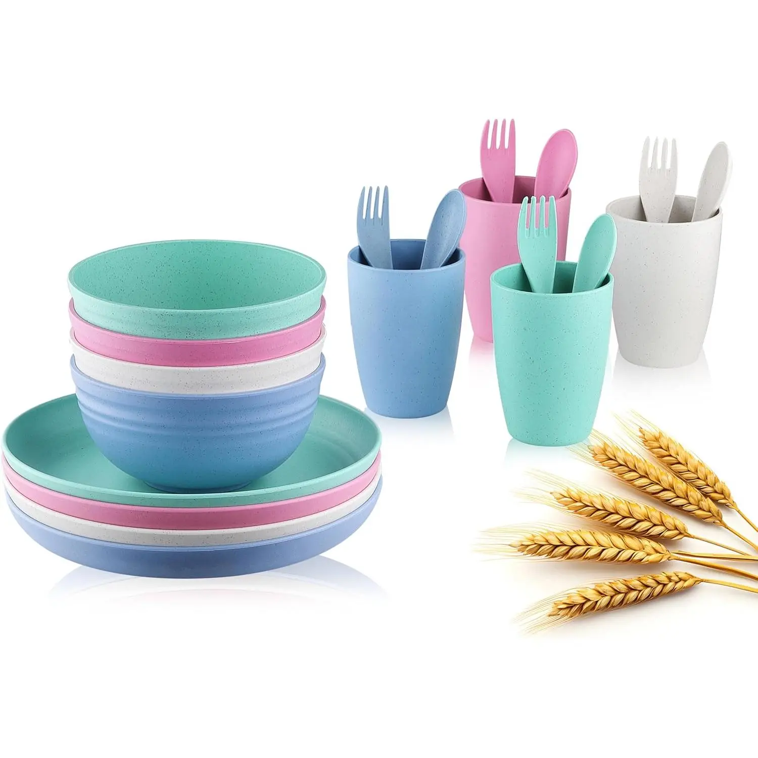 Wheat Straw Dishes Dinnerware Sets,  20 count Lightweight Unbreakable Dish Set, Microwave and Dishwasher Safe,   and  Plates and Bowls Sets