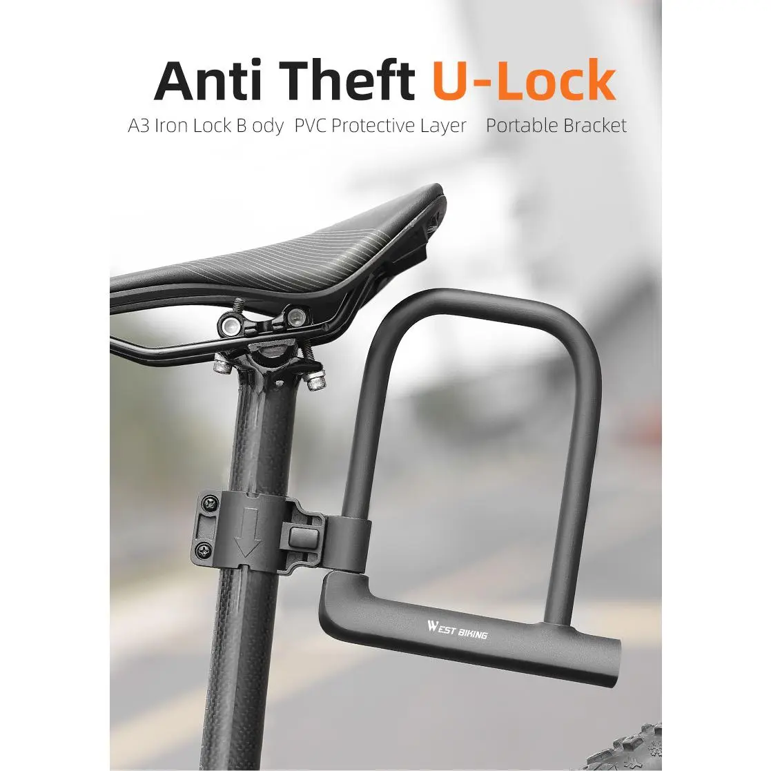 WEST BIKING Heavy-Duty High-Security U-Lock with Bracket, 160*193mm 434.5g Universal Fit Anti-Theft Steel Lock for Mountain Biking, MTB, Road Bike, Motorcycle, Large Size Door with Key, Transport