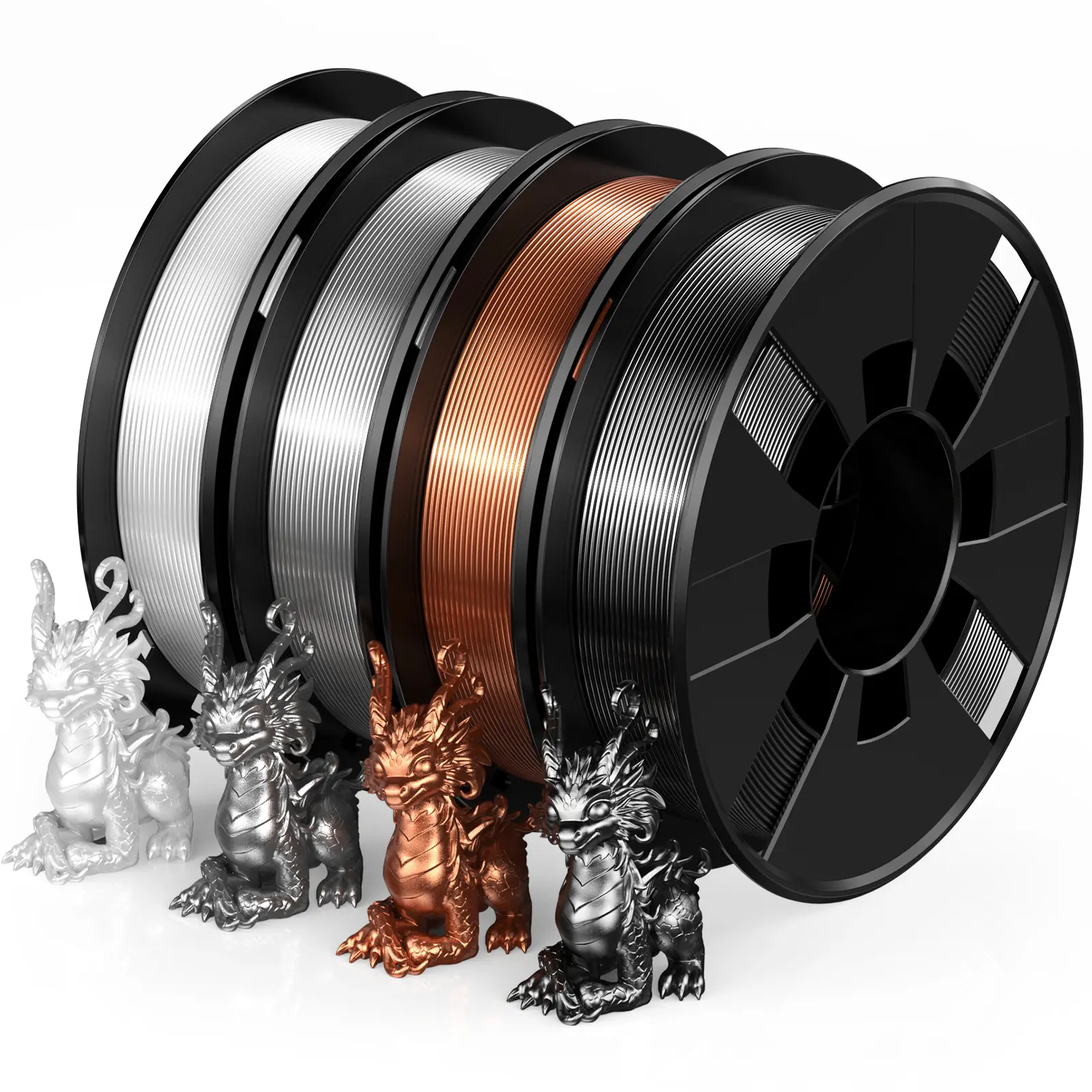 ENTINA Silk Shiny PLA Filament 1.75mm, 4 Color Small Bundle, 4 x 200g Mini Spools, Not for 1kg AMS/Multi-Color Systems, ±0.02mm, No Warping, Tangle-Free