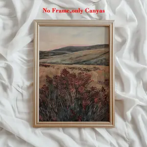 Moody Landscape Painting, Vintage Print Wall Art, Chestnut Wildflower Canvas, Countryside Decor, Unframed for Living Room & Bedroom