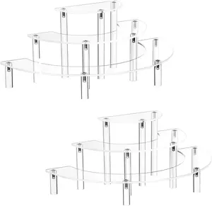 Acrylic Risers Display Stand for Pop Figures, 3 Tier Cupcake Stand,  Clear Racks ，Perfume Stand Organizer,2 Pack Half Moon Dessert Stand for Food, Acrylic Display Stand for Collections.