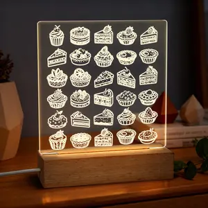 Dessert Glow Frame | Acrylic Night Light with 24 Cake Designs | USB-Powered Bedside Lamp, Cozy Gift for Home Decor, Women, Girls