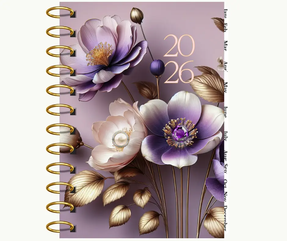2026 Dated Weekly Planner With Purple Rhinestones And Pearl - Ultimate Goals Budgets & Glamour Planner for Organized Success