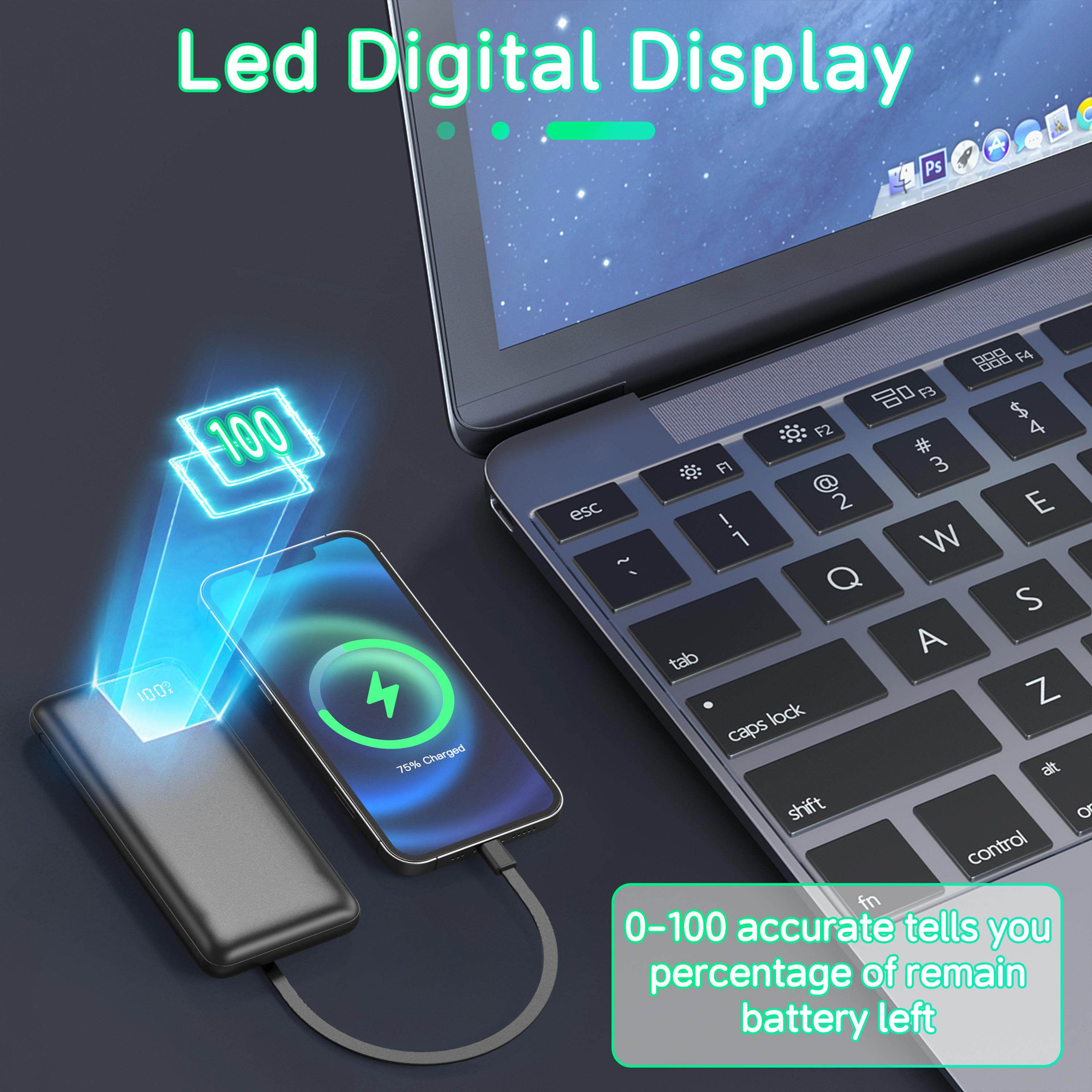 10000mAh Power Bank with Built-in Cords, 22.5W Fast Charging, Slim Travel Battery Pack for iPhone, Android, Samsung, LG, Moto & More