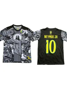 Summer Football Training Top Brazilian Special Edition Jesus Black Grey Football Jacket Adult Children to Adult Men's and Women's Top Outdoor Quick Drying T-shirt Sports Jersey Top