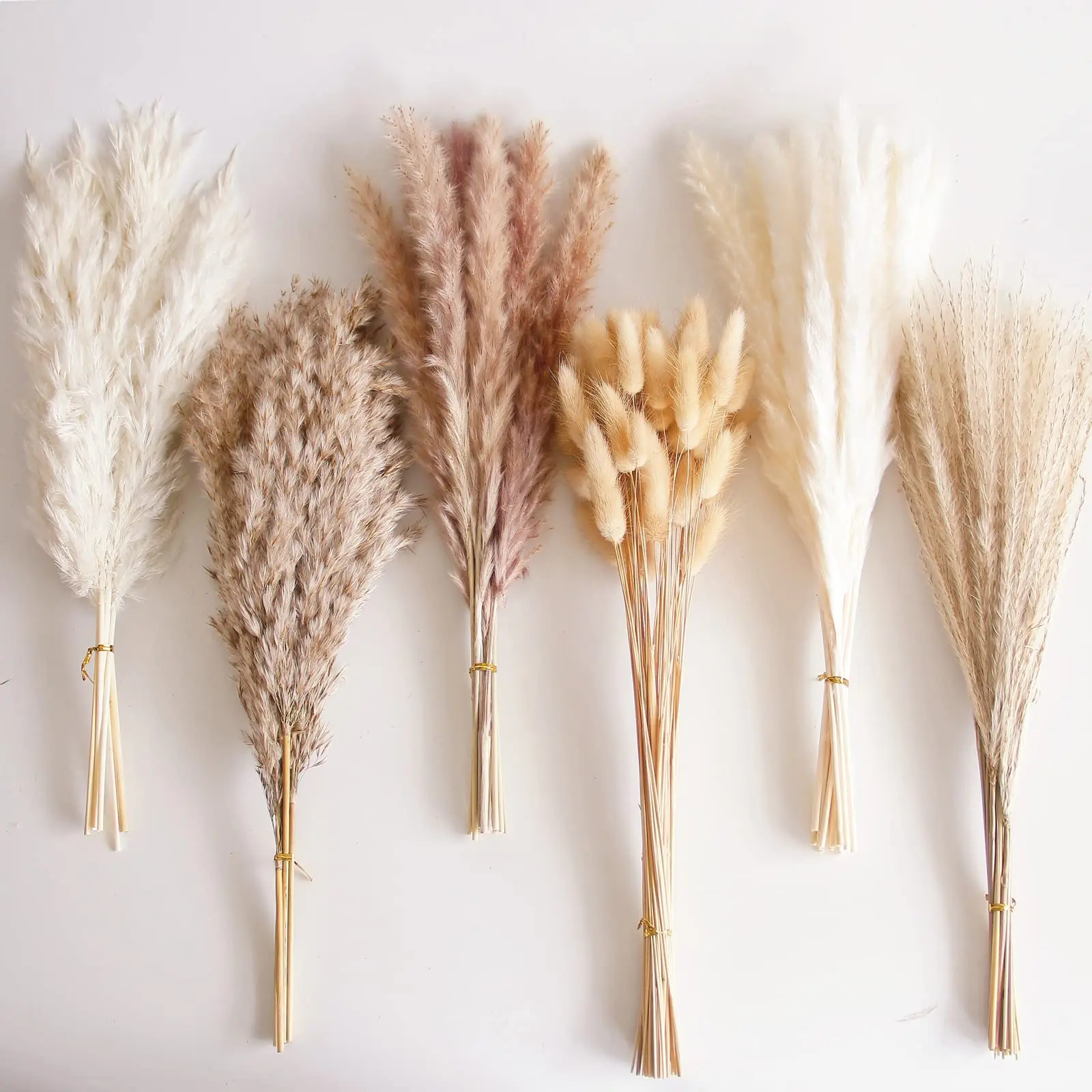 NortureFlora 110 PCS Dried Pampas Grass Bouquet Set - Decorative Flowers with Bunny Tails, White & Brown Neutral Layered Look, Box-Packaged Lifelike Aesthetic Home Decor for Table, Plants, Room, Back to School