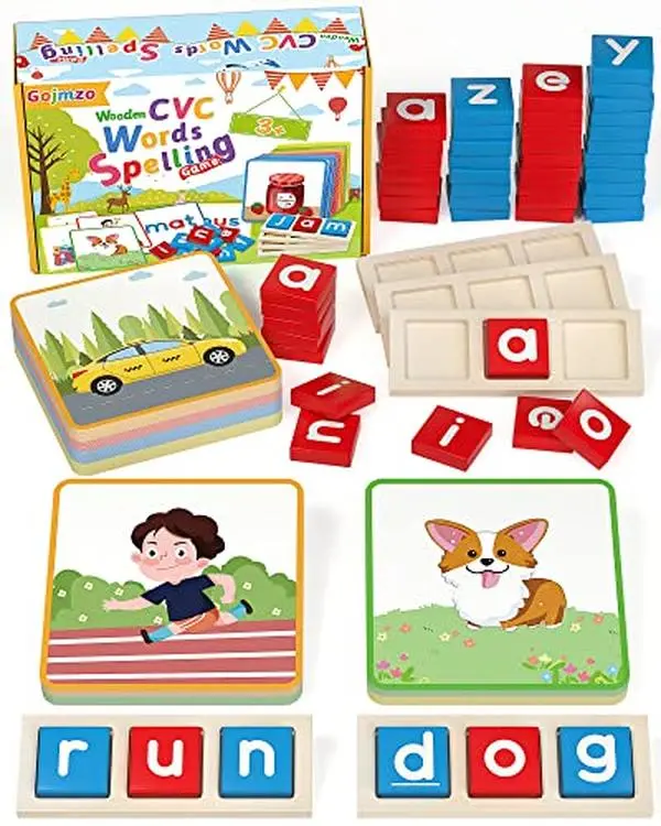 Wooden CVC Word Spelling Montessori Toy, Sight Words Flash Cards Letter Reading Game for Preschool Kindergarten Kids 3 4 5 6 Years Old