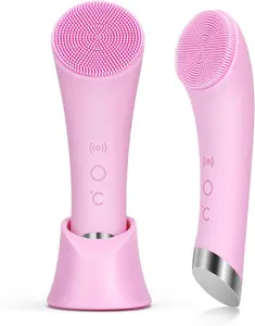 Silicone Face Scrubber, Rechargeable Facial Cleansing Brush with Heat Massage End, Vibrating Exfoliator Scrubber for Deep Cleaning, Waterproof Face Brush for Women and Men