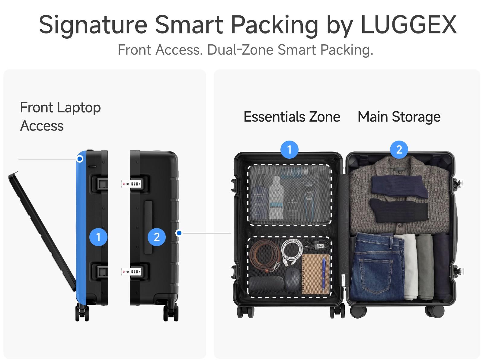 LUGGEX 21 Inch Zipperless Carry On Luggage, Front Opening Compartment Suitcase with Spinner Wheels, TSA Locks, Airline Approved for Business Travel LUGGEX 21 Inch Zipperless Carry On Luggage, Front Opening Compartment Suitcase with Spinner Wheels, TSA Locks, Airline Approved for Business Travel