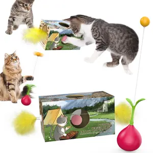 DIY Cat Toy - Universal Design for Cats Featuring Fun Interactive Elements and Colorful Accessories 2 in 1 Set with Wobble Teaser Wand & DIY Cat Digging Box Toy Safe ABS Material ball Pack