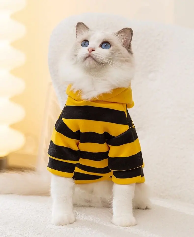 Cute Bee Costume Pet Sweatshirt, Funny Bee Outfit for Small Dogs Cats, Cosplay Clothes for Beagle Puppy Kitten