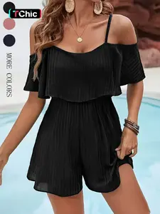 Women's Strapless Sleeveless Jumpsuit with Ruffle Trim, Fashionable Front Pocket Design, Trendy Casual Wear, Perfect for Daily Use