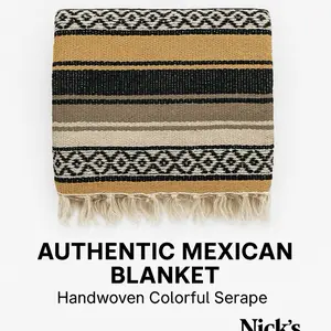 Nick's Authentic Mexican Blanket Handwoven Colorful Serape Soft Cotton Blend 74" x 52" Versatile Home Décor Yoga Meditation Beach Picnic Camping Cozy Throw
