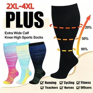 2Pairs Wide Calf Compression Socks,Moisture-Wicking Fabric,Breathable Skin-Friendly,Graduated Compression,Reinforced Heel,Plus Size for Running,Sports,Gym Fitness,Daily and Work