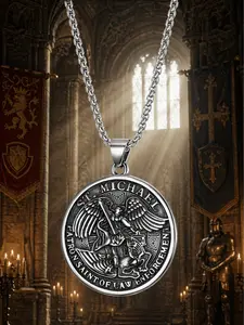 The Armored Kingdom Silver Armored Archangel St. Michael Sword Pendant Necklace - High-Grade Stainless Steel, Hypoallergenic, Rust-Resistant Steel Necklace, Patron Saint Gift for Casual Daily Use, Rust Resistant Necklaces