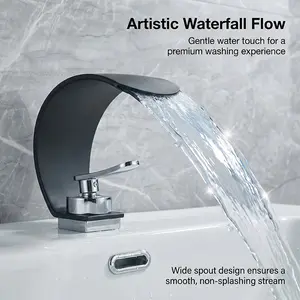 Arc Waterfall Basin Faucet, Single Handle Cold Hot Dual Control, Modern Minimalist Bathroom Countertop Tap, G1/2 Thread Interface, Stainless Steel Faucet