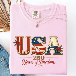 Retro USA, 250 Years of Freedom, Patriotic, America Comfort Colors T-Shirt, Women's Comfort Colors Tee
