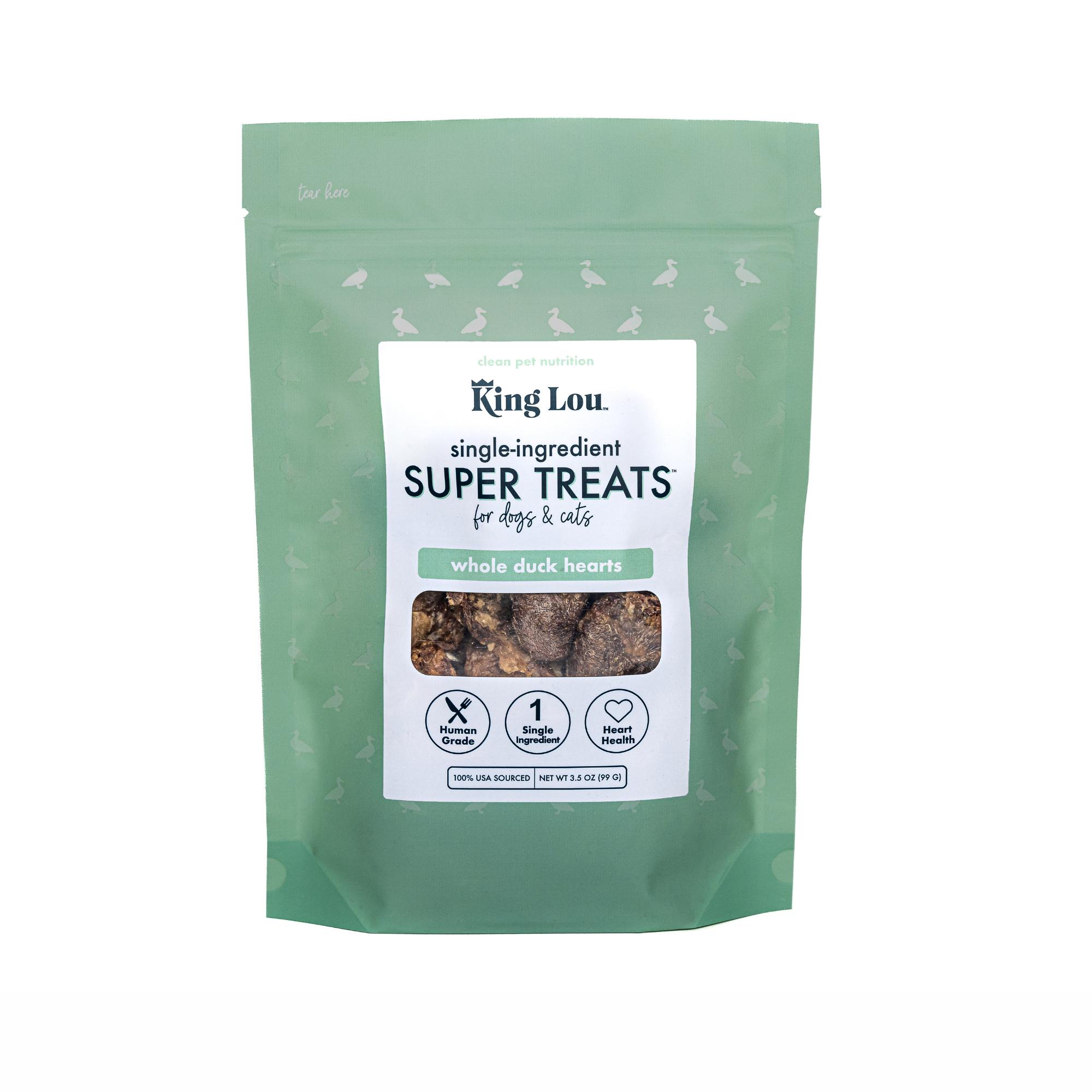 King Lou Pets Whole Duck Hearts for Cats and Dogs – Taurine-Rich, 100% USA Sourced, All Natural, Minimally Processed Pet Products