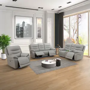 Power Recliner Sofa Set with LED Light & USB Ports, 3-Piece Leather Reclining Sofa with Storage Console & Cup Holders for Living Room, Luxury Furniture Set(Sofa, Loveseat and Chair)