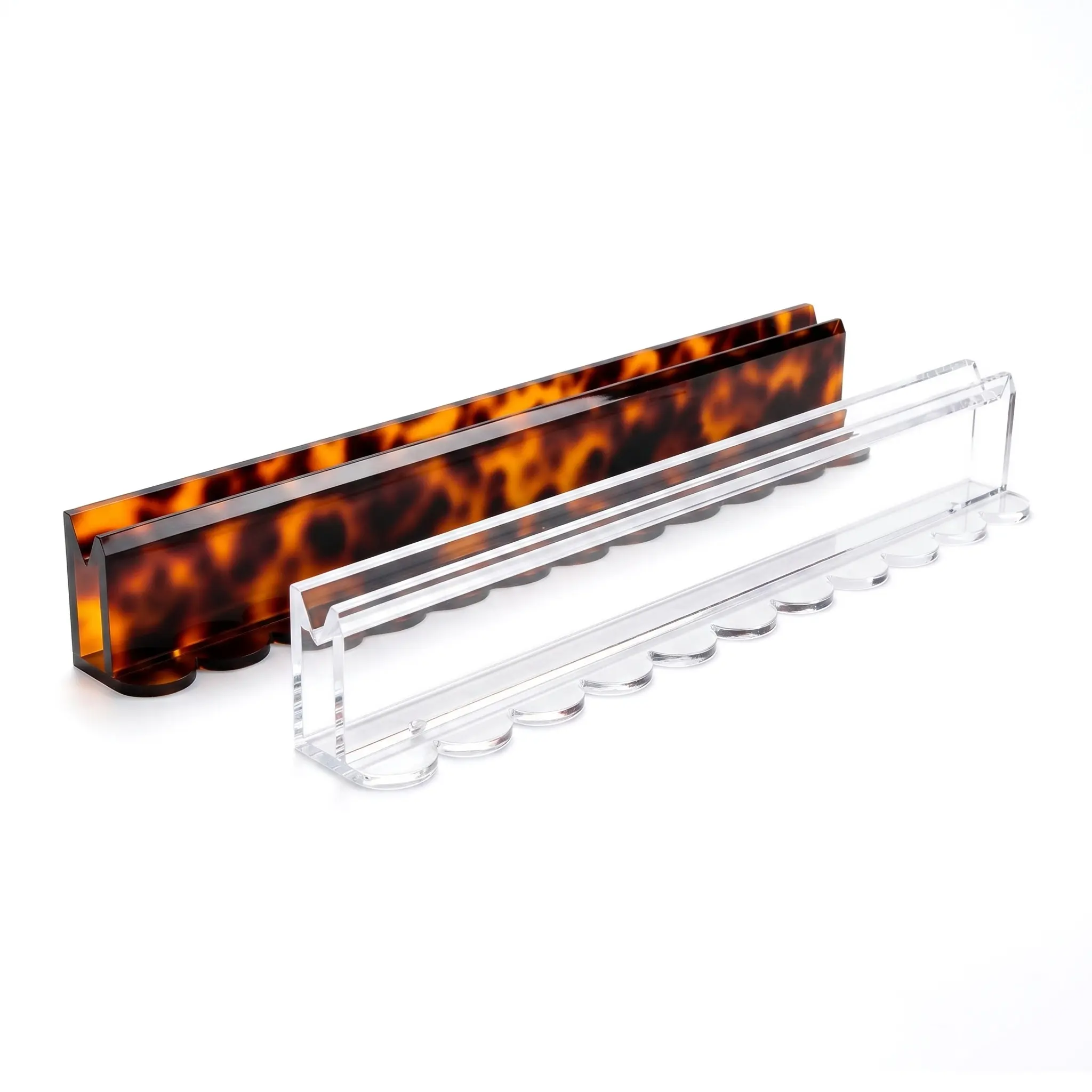 20 Inch Acrylic Tile Card Holder Ruler, Clear & Tortoise Shell Pattern Wave Design Tabletop Game Accessory, Domino & Playing Card Rack for Family Pool Party & Indoor Board Game Night.