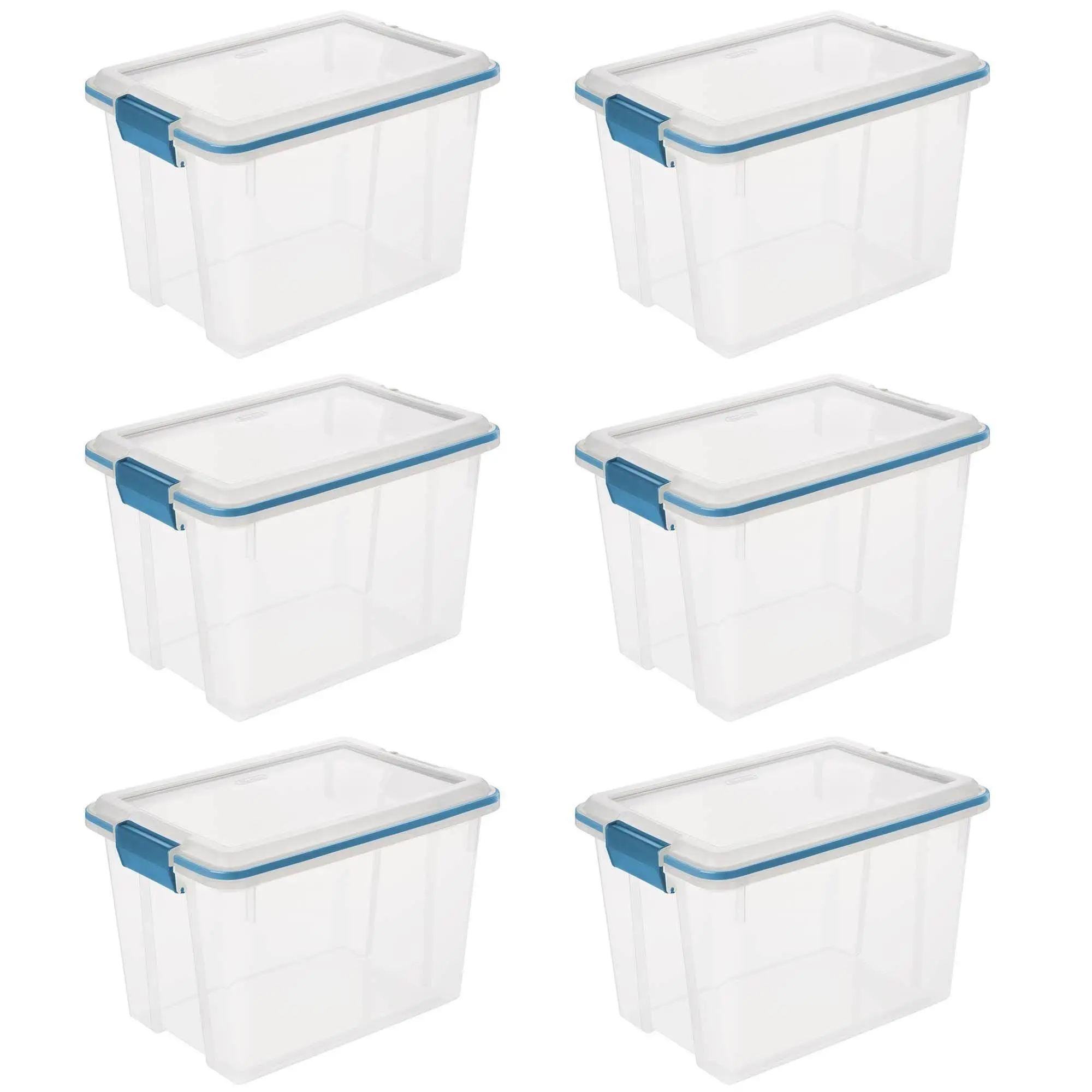 Sterilite 20 Quart Gasket Box, Stackable Storage Bin with Latching Lid, 6 Pack Container Kitchen