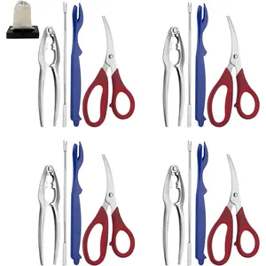 Seafood Tools Set includes 4 Crab Crackers 4 Seafood Fork 4 Lobster Crackers 4 Seafood Scissors -Nut Cracker and Storage Bag（17 Piece ）