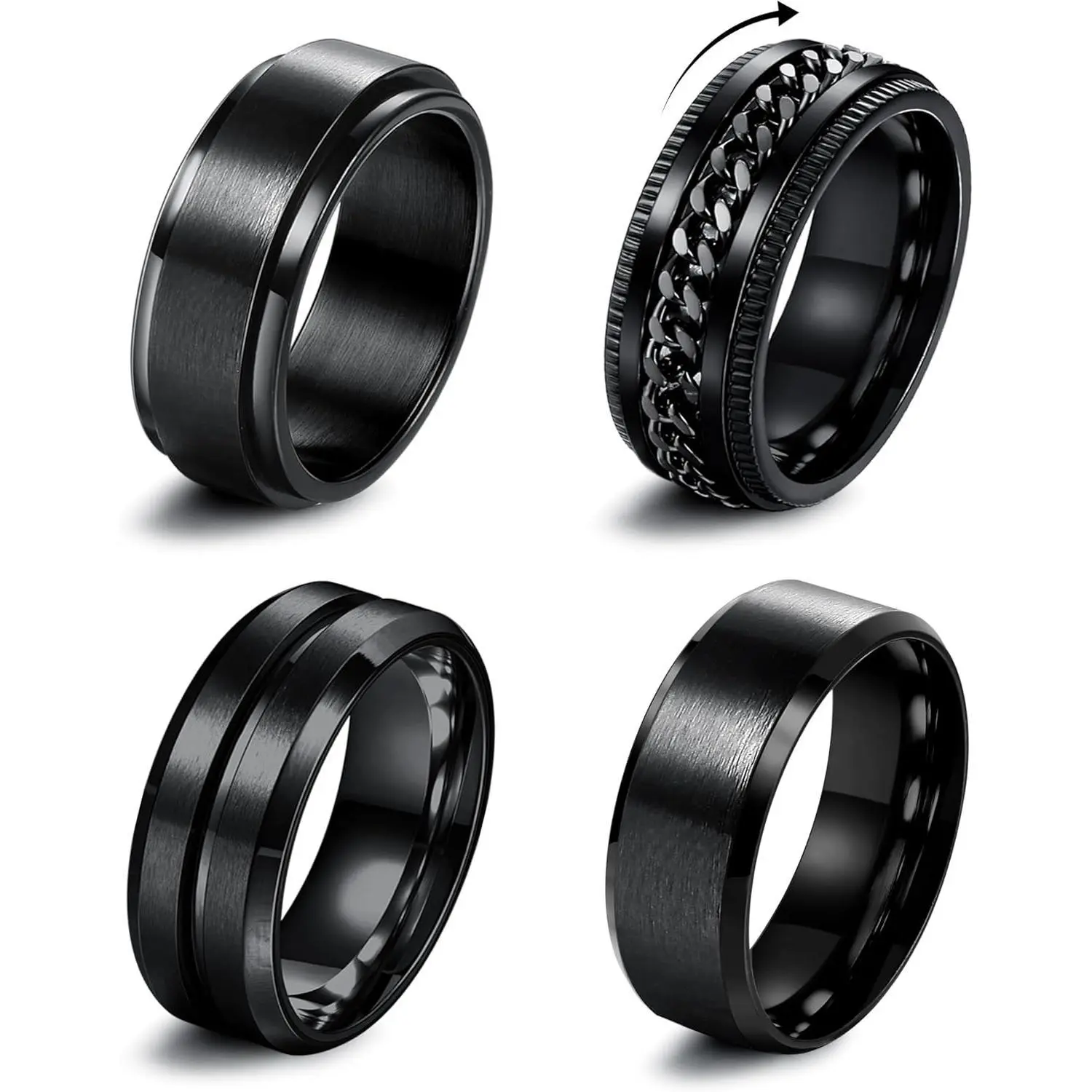 YADOCA Stainless Steel Rings for Mens Wedding Band Silver Black Fidget Ring Anxiety Relief Simple Engagement Promise Wedding Rings for Men and Women