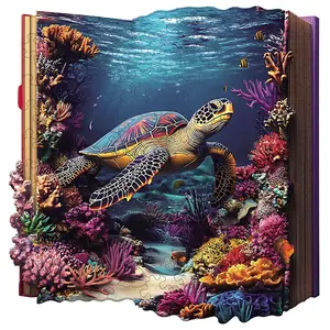 Oceans in Books Wooden Puzzle for Adults-3D Vision Effect Wooden Puzzles, Unique Shape Pieces Wooden Jigsaw Puzzle, Creative Handmade Decorations, Holiday Gifts Home Decor Family Gam