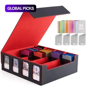 Magnetic PU Leather Game Card Box, Large Capacity Four-Slot Separable Storage Case, Fits Up to 2400 Cards, Ideal for Board Games & Collectibles #GLOBAL PICKS