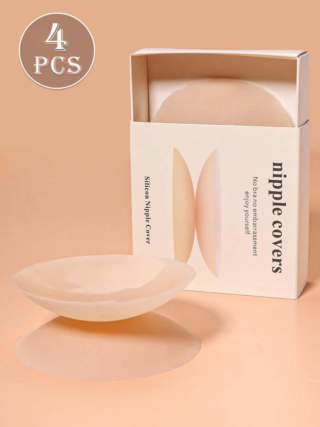 4 pieces of solid self-adhesive silicone nipple covers, invisible convex point-free thin style Medium, suitable for formal wear, weddings, halter dresses, bikinis, strapless elastic bras, Lingerie Accessories, Underwear