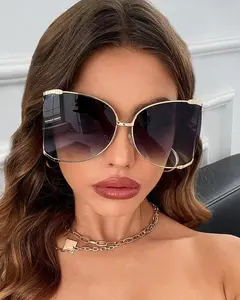 Shadz XXL Oversized Huge BIG "JENNER" Women Sunglasses Aviator Shield Mask Cat Eye Frame Full Rim UV Protection Glass Lens Metallic Frame