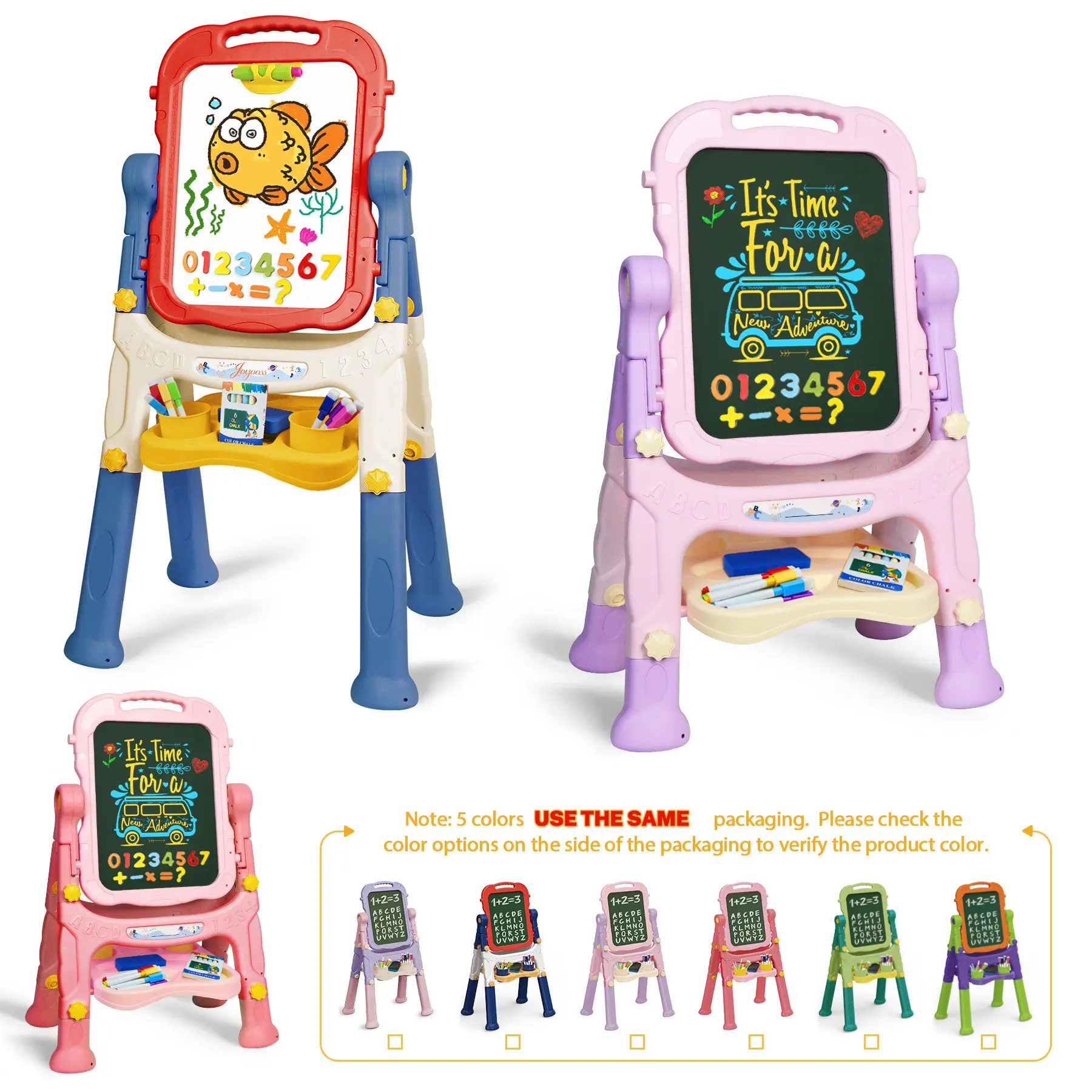 【3 COLOURS USE SAME PACKAGE】Joyooss Kids Easel, Adjustable Standing Art Easel for Toddler, Double Magnetic Drawing Board with Painting Accessories, Birthday Christmas Gift for Little Boys and Girls, Middle Size Blue