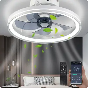 BaySquirrel Ceiling Fans with Lights, Flush Mount Modern Ceiling Fan and App & Remote Control, 19" LED Dimmable 6 Speeds Summer Gift Dealsforyoudays