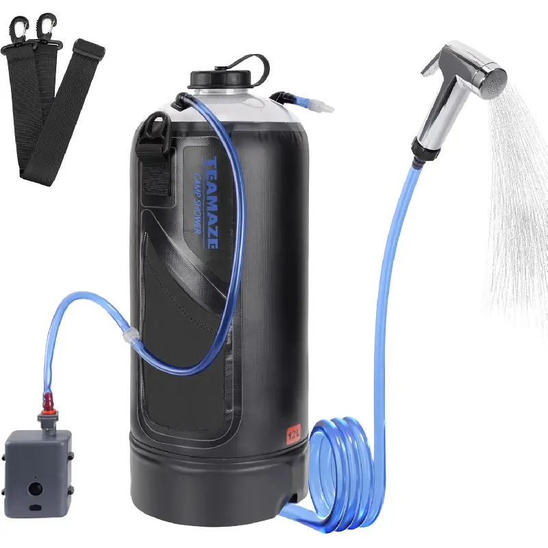 12L/3.2 Gal Solar Camping Shower Bag with Auto Pressure Pump,Portable Outdoor Shower for Camping,Beach,Hiking,RV,Pet Bath