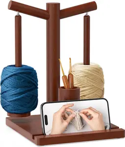 HangerSpace Wooden Yarn Holder for Crocheting and Knitting, Upgraded Magnetic Rotating Yarn Spinner with 2 Spindles, Perfect for Crocheting and Knitting Lovers