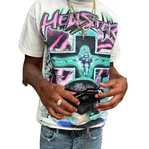 Hell Star Print 100% Cotton T-Shirt: Soft, Comfortable-Unisex Short Sleeve Crewneck, Streetwear Casual   Top Knit Tshirt Fabric