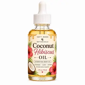 Coconut Hibiscus Body Oil  Hydrating Glow Oil | Tropical Scent Perfume Oil | Lightweight Non-Greasy Moisturizer | Vanilla Musk Coconut Skin Oil | Soft Moon Botanicals Travel